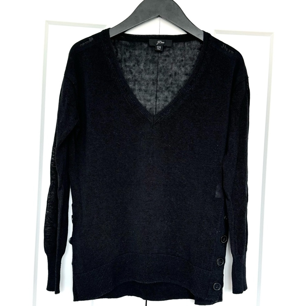 J.Crew black V-neck sweater with side buttons in linen blend Size XXS